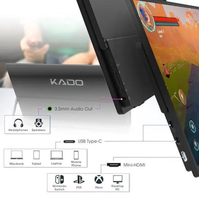 Alt view image 5 of 5 - Kado Dual Portable Monitor Setup - 2-Pack 15.6'' FHD 1080p, Ultra-Slim Laptop Monitor 1920x1080 with Built-in Speakers, IPS Display 180deg Kickstand Stacked Desktop Setup Office Gaming Daytrading