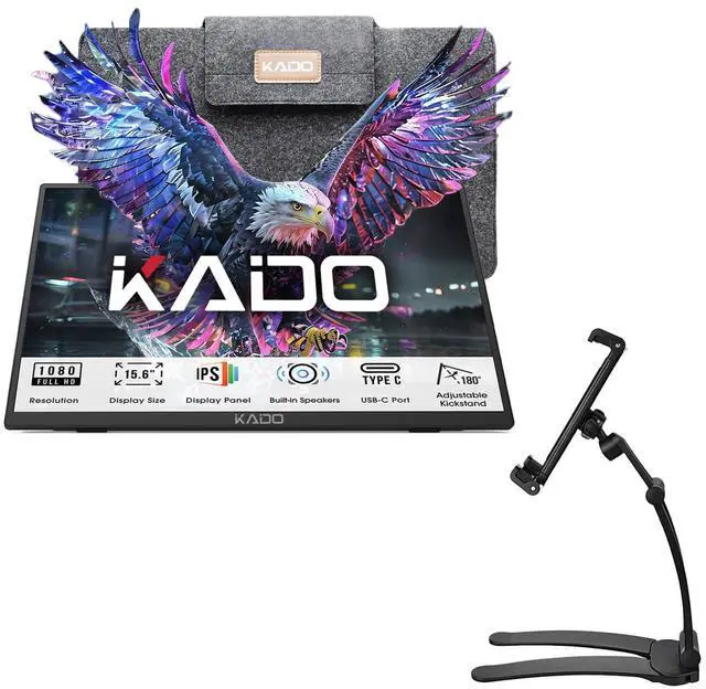 Main image of Kado Portable Monitor 15.6'' FHD 1080p Aluminum Alloy Stand Set, Ultra-Slim Laptop Monitor 1920x1080 with Built-in Speakers, IPS Display for PC, Mac, Phone, Xbox, PS5, USB-C & HDMI Connectivity