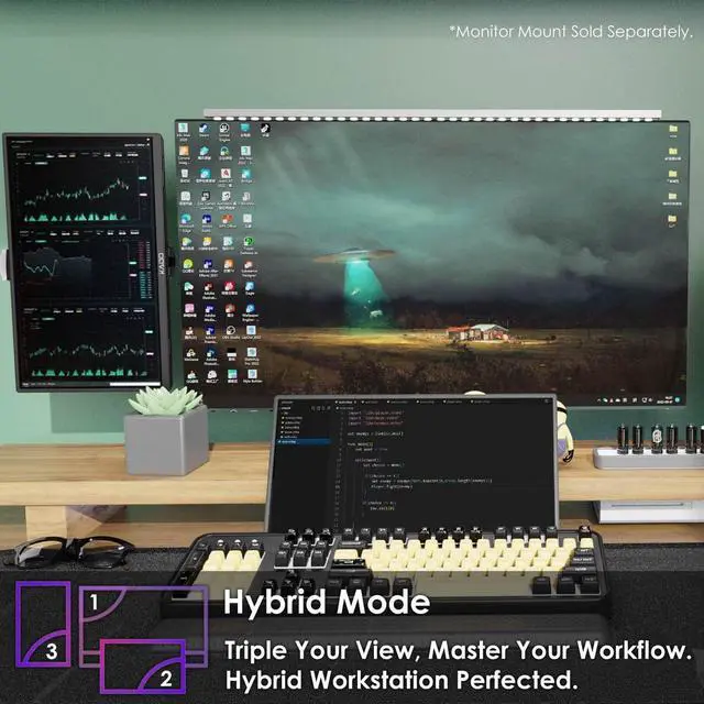 Alt view image 4 of 5 - Kado Dual Portable Monitor Setup - 2-Pack 15.6'' FHD 1080p, Ultra-Slim Laptop Monitor 1920x1080 with Built-in Speakers, IPS Display 180deg Kickstand Stacked Desktop Setup Office Gaming Daytrading
