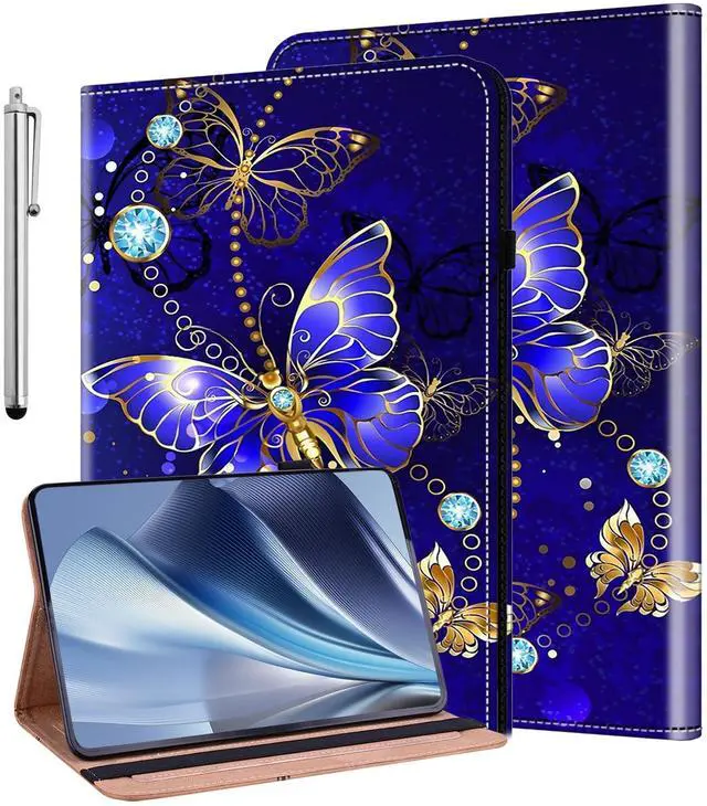 Main image of KEFBWAO Case for All-New Fire 7 Tablet (12th Generation, 2022 Release), Stylus Holder Flip Wallet Leather Shockproof Cover for Fire 7 Tablet Case, Diamond Butterfly