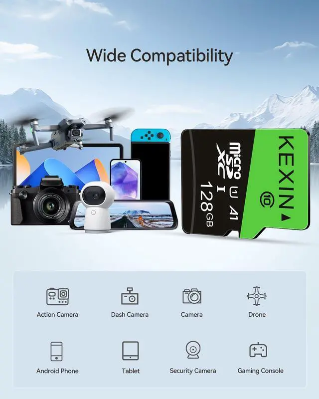 Alt view image 2 of 5 - KEXIN 128GB Micro SD Card 3 Pack - Full HD High Speed microSDXC Memory Card with SD Adapter UHS-I C10 U1 TF Card for Tablet Laptop Action Camera Dash Cam Drone Game Console, 128 G 3 Pack
