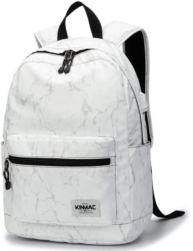 Main image of Kinmac Water Resistant Laptop Travel Outdoor Backpack with USB Charging Port for 13 inch 14 inch and 15.6 inch Laptop (White Marble)