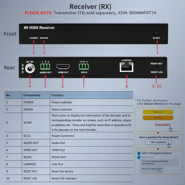 Alt view image 5 of 5 - 4K HDMI Over IP Matrix Extender Receiver for One to Many & Many to Many Video Matrix Setup, Up to 120m Over Network Switch, APP Control, Video Wall, Seamless Switching, PoE, RS232, Audio, Decoder