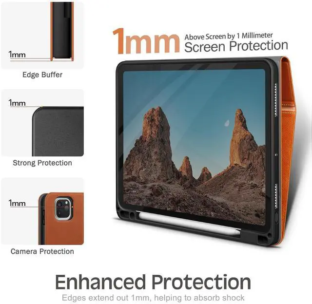 Alt view image 5 of 5 - KingBlanc Case for iPad Pro 11-inch 2024 (M4, 5th Generation) with Pencil Holder, PU Leather Durable Protective Cover, Auto Sleep/Wake, Support Pencil Pro/Pencil (USB-C), Viewing/Typing Angle, Brown