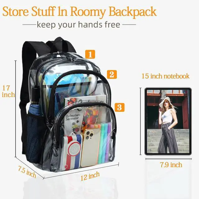 Alt view image 2 of 5 - KUI WAN Clear Backpack, Clear Book Bag Stadium Large See Through Backpack Heavy Duty Transparent Clear Bag for Work, School
