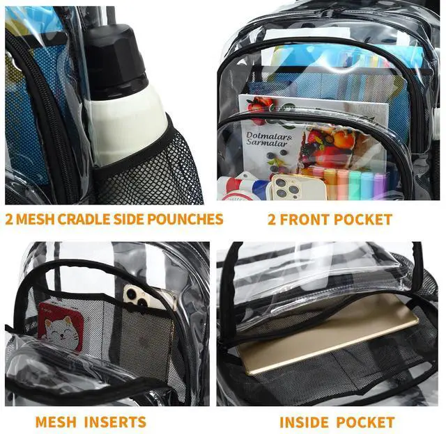 Alt view image 4 of 5 - KUI WAN Clear Backpack, Clear Book Bag Stadium Large See Through Backpack Heavy Duty Transparent Clear Bag for Work, School