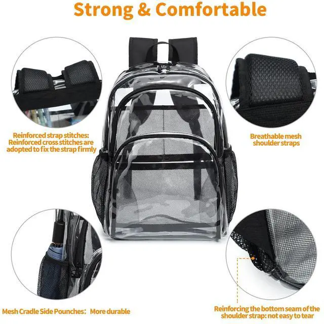 Alt view image 3 of 5 - KUI WAN Clear Backpack, Clear Book Bag Stadium Large See Through Backpack Heavy Duty Transparent Clear Bag for Work, School