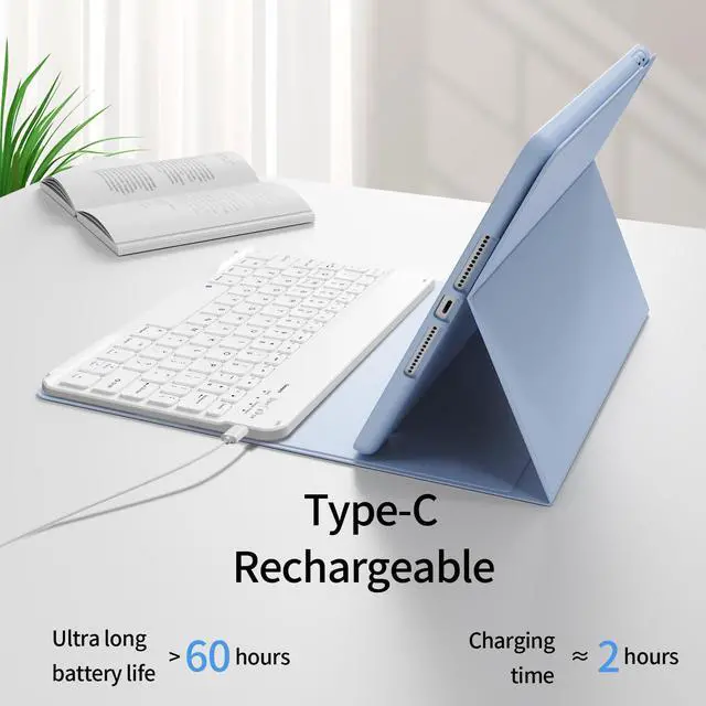 Alt view image 4 of 5 - KVTVOU Keyboard for iPad 9th/8th/7th Generation (2021/2020/2019), Folio Detachable Wireless Bluetooth Keyboard, Flip Stand Case with Pencil Holder & Auto Wake/Sleep for iPad 10.2 Inch, Sky Blue