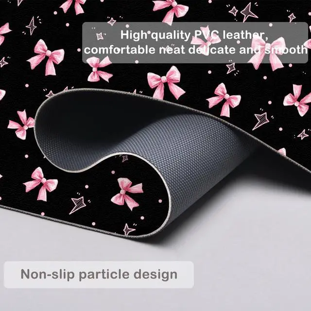 Alt view image 3 of 5 - BlHMCASE Cute Pink Bow Black Extended Gaming Keyboard Mouse Pad, Non-Slip Leather Home Office Desk Mat Protector, Laptop Desk Pad Writing Pad