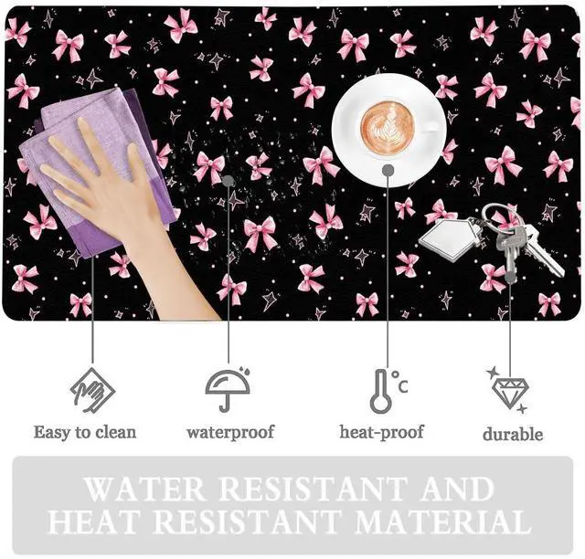 Alt view image 5 of 5 - BlHMCASE Cute Pink Bow Black Extended Gaming Keyboard Mouse Pad, Non-Slip Leather Home Office Desk Mat Protector, Laptop Desk Pad Writing Pad