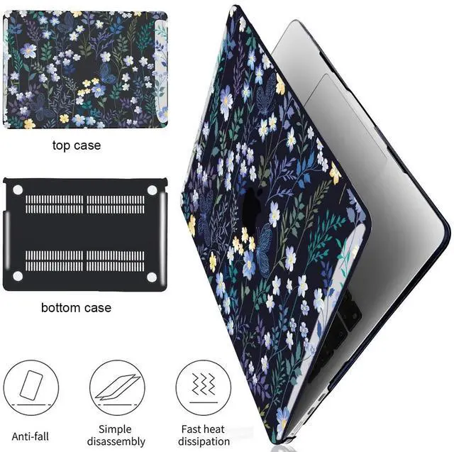 Alt view image 3 of 5 - LCMOCICO for MacBook Air 15 inch Case 2025 2024 2023 Release M4 A3241 M3 A3114 M2 A2941 Liquid Retina Display & Touch ID, Pattern Plastic Hard Shell Case Protective Cover, Meadow Wildflower Black