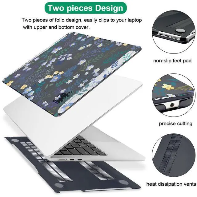 Alt view image 4 of 5 - LCMOCICO for MacBook Air 15 inch Case 2025 2024 2023 Release M4 A3241 M3 A3114 M2 A2941 Liquid Retina Display & Touch ID, Pattern Plastic Hard Shell Case Protective Cover, Meadow Wildflower Black