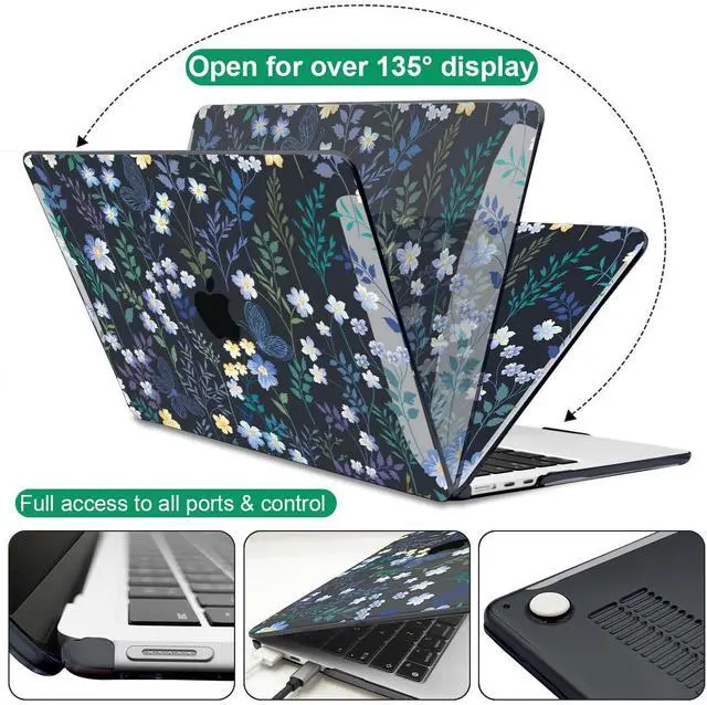 Alt view image 5 of 5 - LCMOCICO for MacBook Air 15 inch Case 2025 2024 2023 Release M4 A3241 M3 A3114 M2 A2941 Liquid Retina Display & Touch ID, Pattern Plastic Hard Shell Case Protective Cover, Meadow Wildflower Black