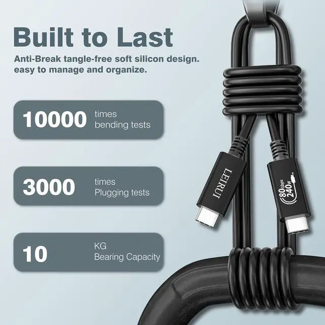 Alt view image 5 of 5 - LEIRUI USB C to USB C Cable 80Gbps for Thunderbolt 5 - 8K@60Hz 4K@540Hz/144Hz Displays, 240W PD Fast Charging Compatible With Thunderbolt 4/5, SSD, MacBook M4 Pro, Dock, eGPU