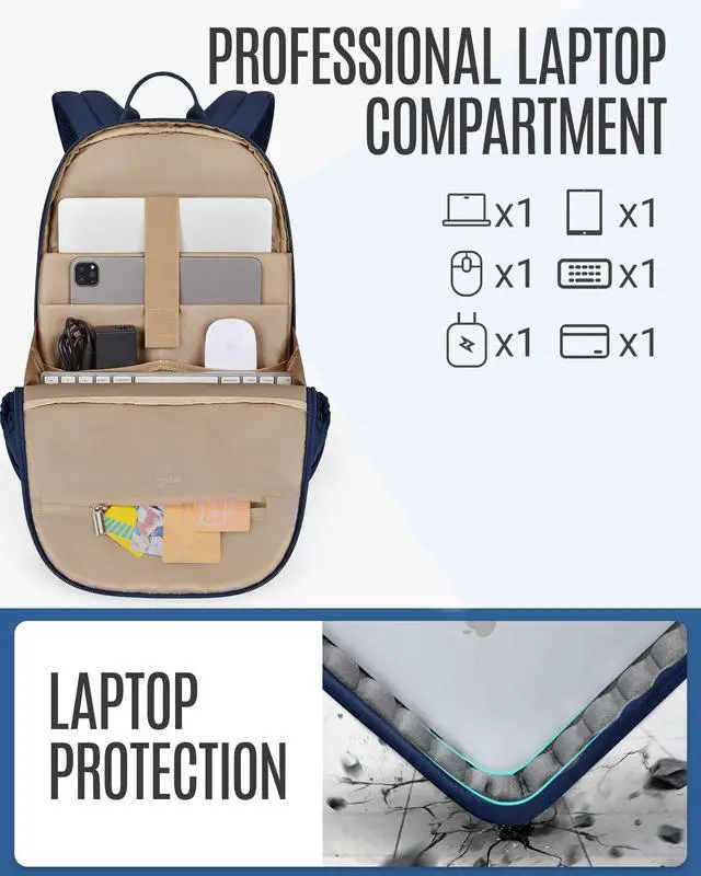 Alt view image 4 of 5 - LIGHT FLIGHT Travel Laptop Backpack Women, 15.6 Inch Laptop Backpack with USB Charging Hole, Water Resistant College Bookbag, Large Capacity Black Computer Backpacks for Work, Blue