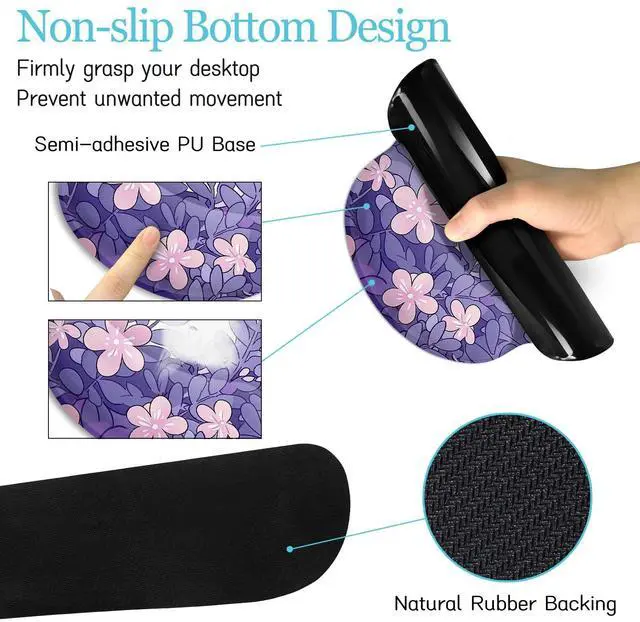 Alt view image 4 of 5 - LIMKRIAN Purple Mouse Pad Large Desk Mat Set, Kawaii Cat Computer Mouse Pad with Wrist Rest Keyboard Wrist Support XXL Mousepad Cup Coaster Set, Cute Purple Office Desk Accessories Cat Decor Supplies