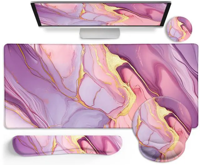 Main image of LIMKRIAN Marble Mouse Pad Set Large Desk Matt for Desktop, Ergonomic Mouse Pad with Wrist Rest for Gaming Wrist Support Keyboard Mat Cup Coaster Set Office Desk Decor Accessories