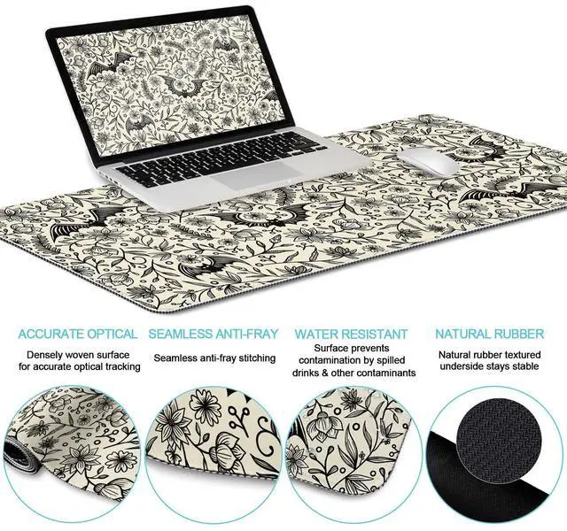 Alt view image 3 of 5 - LIMKRIAN Goth Bat Mouse Pad Set Large Desk Mat for Desktop, Ergonomic Mouse Pad with Wrist Rest for Gaming, Keyboard Mat Wrist Support Cup Coaster Set, Gothic Office Desk Accessories Decor Supplies