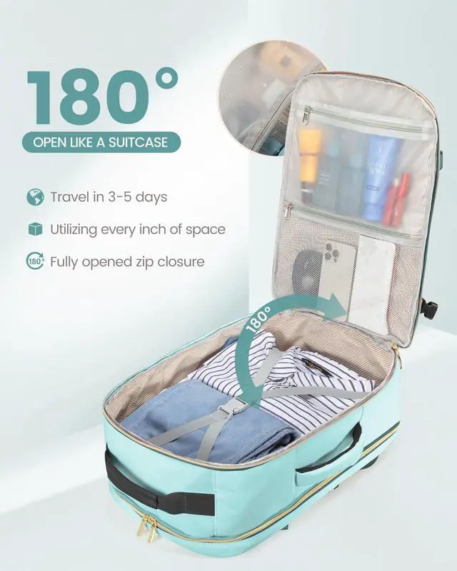 Alt view image 2 of 5 - LOVEVOOK Travel Backpack for Women Men as Personal Item Flight Approved, 50L Luggage Carry On Backpack,18.4 inch Large Daypack Laptop Backpack Waterproof Outdoor Sports with 3 Packing Cubes,Mint green