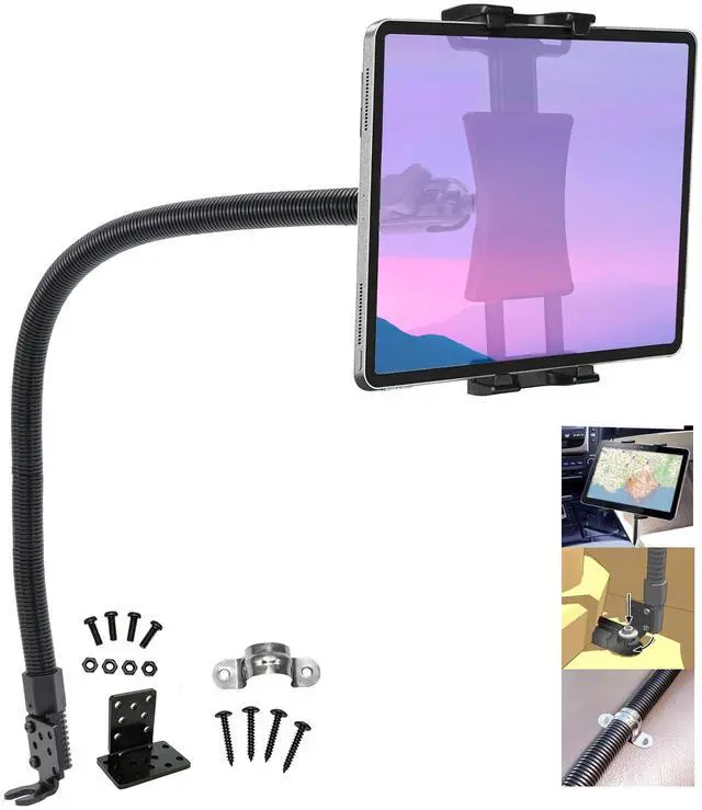 Main image of LycoGear Heavy Duty 24" ELD Floor or Drill Base Tablet/Smartphone Mount w/Universal Holder | Easy Install | Fits iPad Galalxy Tablets and iPhone Smartphones (Includes 2nd Drill Plate Kit)