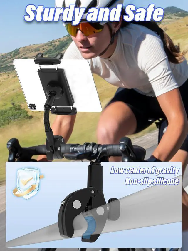 Alt view image 2 of 5 - LYFICCS Handlebar Tablet Goose-Neck Mount for Bike, Tablet Bicycle Holder for Gym, Peloton Bike, Treadmill Compatible with iPad 12.9 Pro/Air/Mini Galaxy Tabs, iPhone 4-13" Cellphone or Tablets