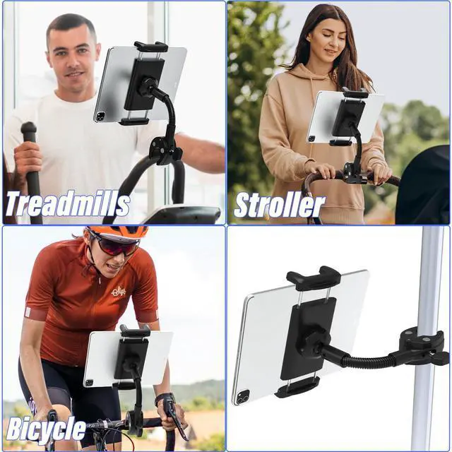 Alt view image 4 of 5 - LYFICCS Handlebar Tablet Goose-Neck Mount for Bike, Tablet Bicycle Holder for Gym, Peloton Bike, Treadmill Compatible with iPad 12.9 Pro/Air/Mini Galaxy Tabs, iPhone 4-13" Cellphone or Tablets