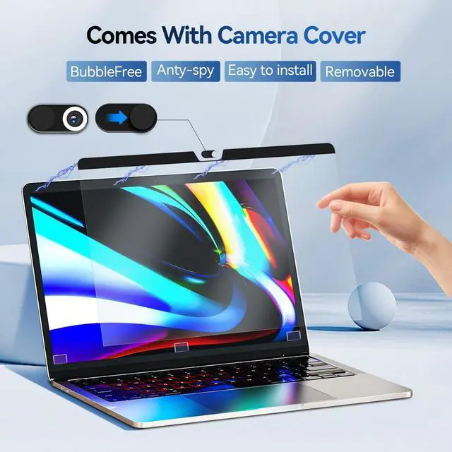 Alt view image 2 of 5 - Magnetic Anti Blue Light Filter for MacBook Air 15 Inch Screen Protector 2025-2023 M4/M3/M2 Chip - A3241 A2941 A3114, 15inch Removable Computer Film,Bubble-Free Mac Air 15.3" Shield With Camera Cover