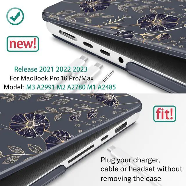 Alt view image 2 of 5 - May Chen Case for M4 MacBook Pro 16 inch A3403 Max A3186, M3 A2991 M2 A2780 M1 A2485 Pro Max 2024 2023 2022 2021 Release, Plastic Hard Shell Case with Screen Pretector&Keyboard Cover, Floral Art