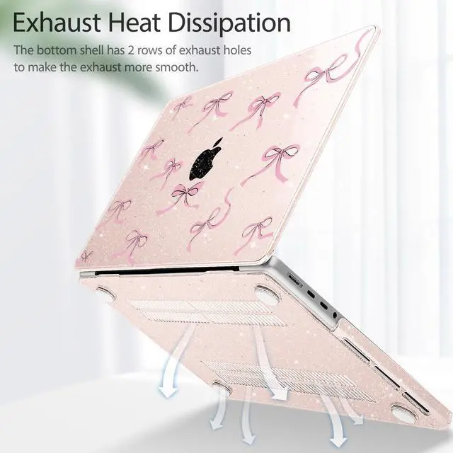 Alt view image 5 of 5 - May Chen for MacBook Pro 14 inch M3 M2 M1 Chip (Models: A3401 A3185 A2918 A2995 A2779 A2442) 2021 2022 2023 2024 Release, Bow Print Hard Shell Case wtih Keyboard Cover, Sakura Pink Glitter