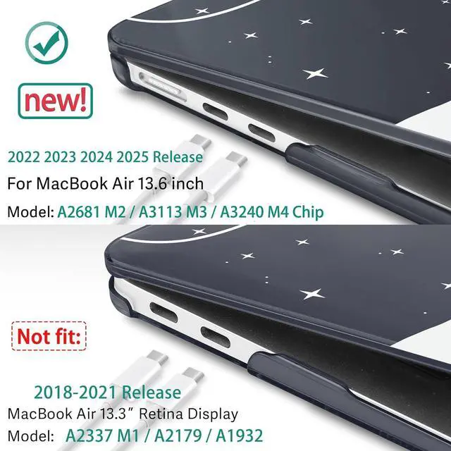 Alt view image 3 of 5 - May Chen for MacBook Air 13.6 Inch Case 2025 2024 2023 2022 Release Models: A3240 M4 A3113 M3 A2681 M2, Plastic Hard Shell Case for MacBook Air 13.6" with Retina Display Fits Touch ID,Astronaut Flight