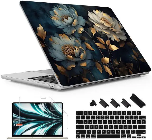 Main image of May Chen for MacBook Air M4 M3 M2 13.6 inch Case 2025 2024 2023 2022 Release, Models: A3240 A3113 A2681, Flexible Plastic Case for M4 13.6" Laptop, Hard Shell with Keyboard Cover, Painted Flowers