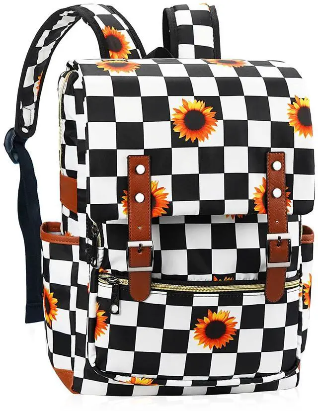 Main image of MCWTH Checkered Sunflower Laptop Backpack for Girls Women, 15.6 inch College School Bag Bookbag
