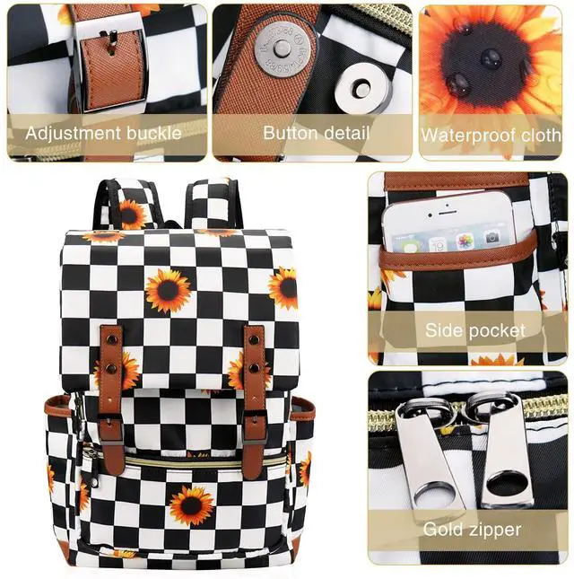 Alt view image 3 of 5 - MCWTH Checkered Sunflower Laptop Backpack for Girls Women, 15.6 inch College School Bag Bookbag