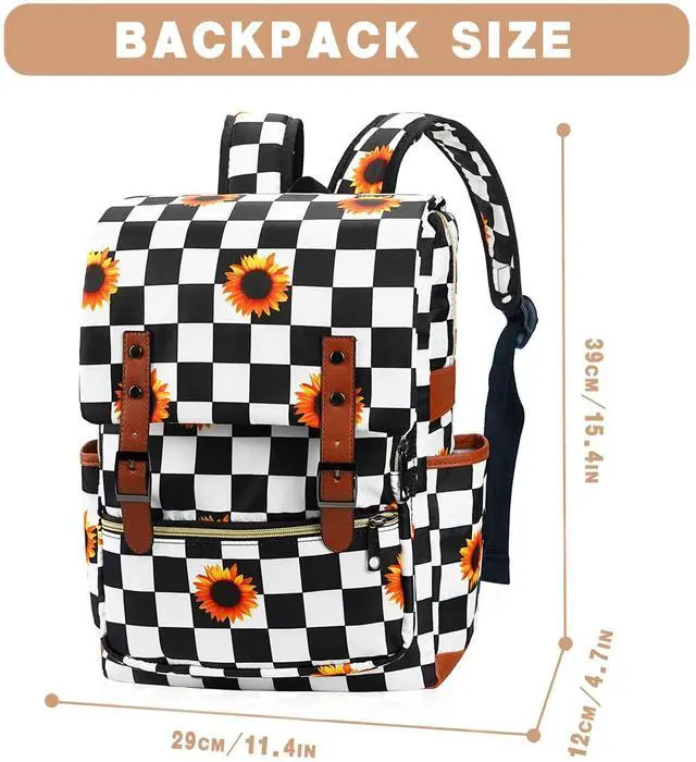 Alt view image 2 of 5 - MCWTH Checkered Sunflower Laptop Backpack for Girls Women, 15.6 inch College School Bag Bookbag