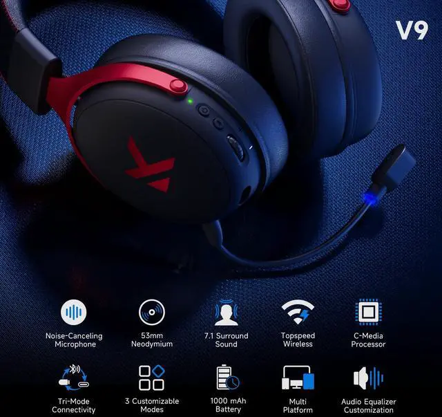 Alt view image 4 of 5 - MCHOSE V9 Wireless Gaming Headset, G98 PRO Wireless Mechanical Keyboard, 7.1 Surround Sound, Noise Canceling Mic, Tri-Mode Connection, Hot Swappable Custom Gasket Structure