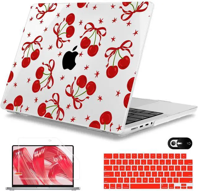 Main image of Mektron Case for MacBook Pro 14 inch 2024 2023 2021 Model M4 A3112 A3401 A3185 M3 A2918 A2992 M2 A2779 M1A2442 Pro/Max, Plastic Hard Shell Case Cover for MacBook Pro 14", Red Bows-Cherry