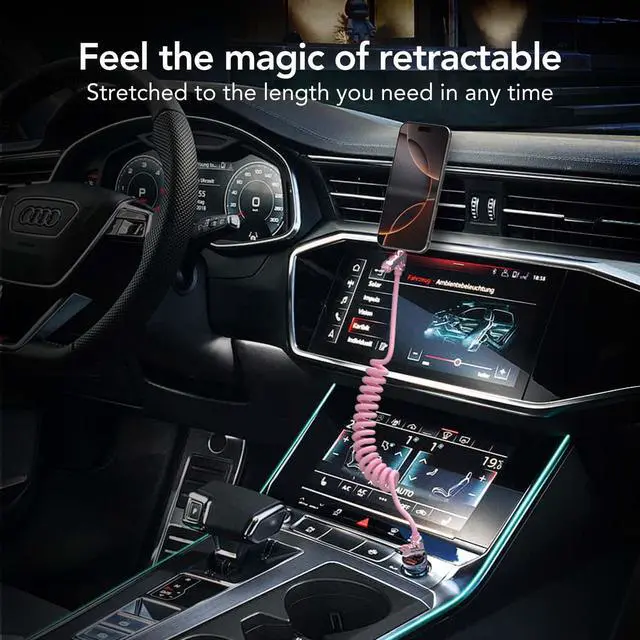 Alt view image 4 of 5 - MFish 4-in-1 Coiled Universal USB Charging Cable -MAX 240W Fast Charging/Charger Cord with Multi USB Port for iPhone 16/15 14 13 iPad Samsung Galaxy MacBook iPad Tablets and More (Pink, 5.6Ft)