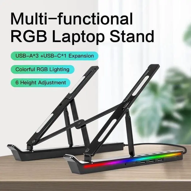 Alt view image 2 of 5 - MINLIU RGB USB C Laptop Docking Station Stand, USB C Docking Station Tablet Stand, 4 in 1 USB C Hub, 3 x USB-A 2.0, 1 x USB-C 2.0, Universal Docking Station for MacBook Pro/Lenovo/Air/Dell/HP