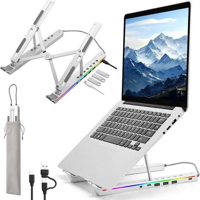 Alt view image 4 of 5 - MINLIU RGB USB C Laptop Docking Station Stand, USB C Docking Station Tablet Stand, 4 in 1 USB C Hub, 3 x USB-A 2.0, 1 x USB-C 2.0, Universal Docking Station for MacBook Pro/Lenovo/Air/Dell/HP
