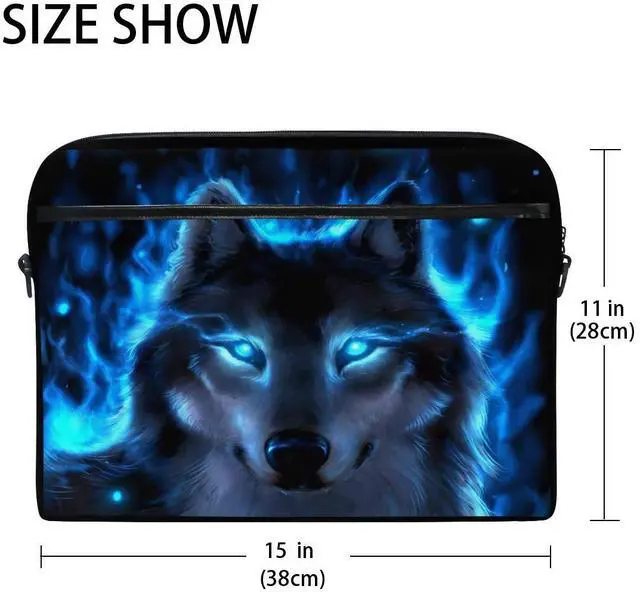 Alt view image 2 of 5 - ALAZA Cool Midnight Wolf Animal 15 inch Laptop Case Shoulder Bag Crossbody Briefcase Messenger Sleeve for Women Men Girls Boys with Shoulder Strap Handle, for Her Him