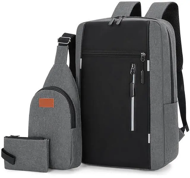 Main image of MultiValue Backpack,Waterproof Laptop Rucksack Large Capacity Three-Piece Daypack for Men Women Travelling Working (Grey)