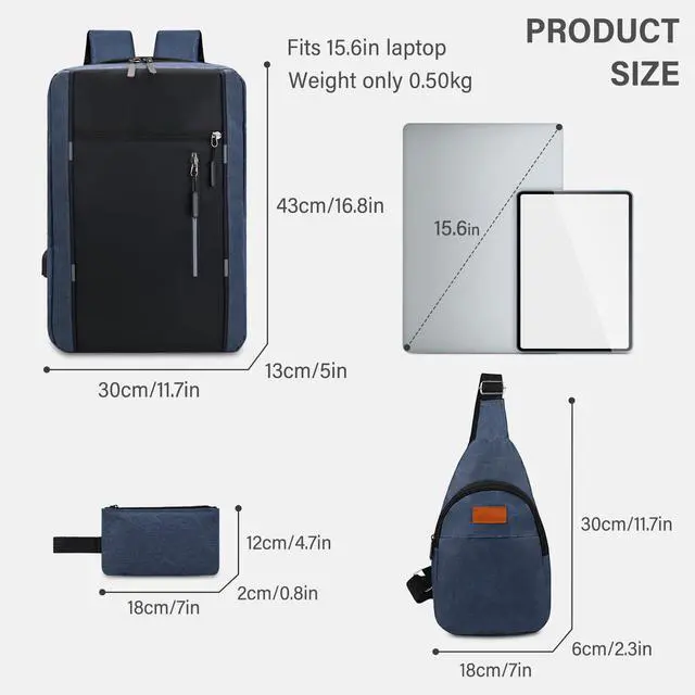 Alt view image 2 of 5 - MultiValue Backpack,Waterproof Laptop Rucksack Large Capacity Three-Piece Daypack for Men Women Travelling Working (Grey)