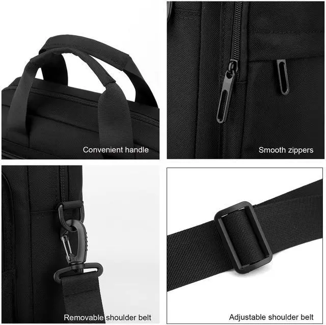 Alt view image 4 of 5 - Laptop Bag 14 Inch Briefcase for Men Women Waterproof Nylon Lightweight Compact, Shoulder Messenger Handbag for Business Office Work Travel College Black