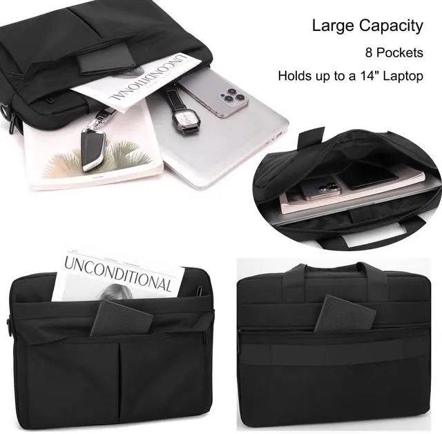 Alt view image 3 of 5 - Laptop Bag 14 Inch Briefcase for Men Women Waterproof Nylon Lightweight Compact, Shoulder Messenger Handbag for Business Office Work Travel College Black