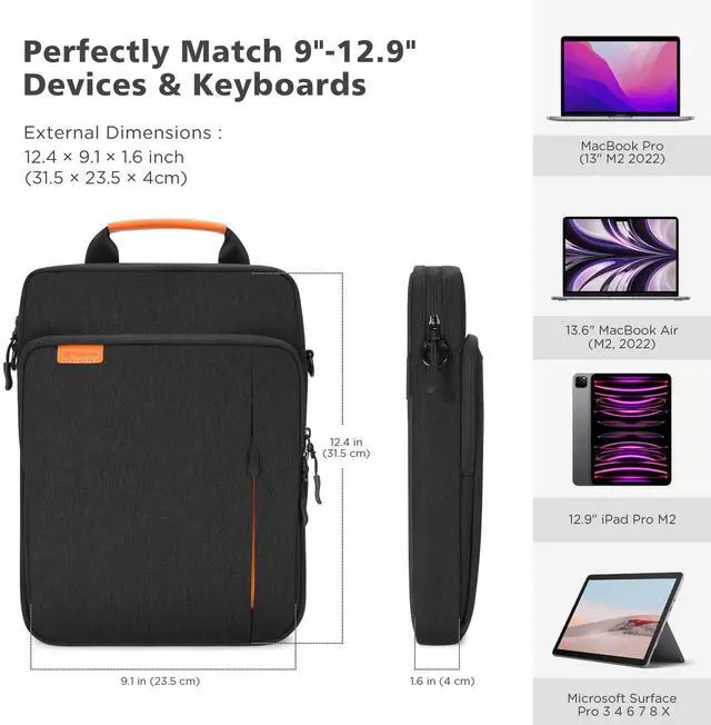 Alt view image 3 of 5 - NIDOO Tablet Sleeve Bag for 13" iPad Pro Air M4 M3 Carrying Case, Laptop Shoulder Vertical Handbag for Surface Laptop Go 2 / Surface Pro X 8 9 7/13.6" 13" Macbook Air Pro 2025/13.4" Dell XPS 13