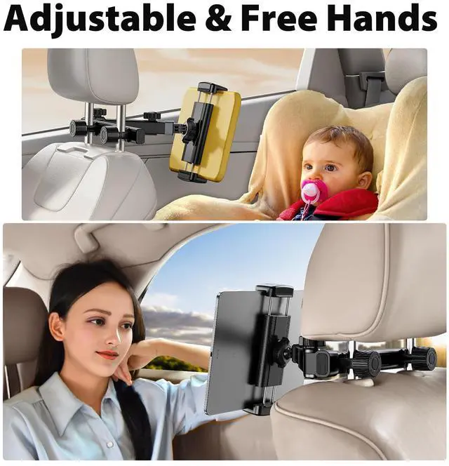 Alt view image 3 of 5 - OATSBASF Car Tablet Headrest Holder - Stretchable Mount Backseat Fit iPad Mount Super Stable for Kids & Thick Cases - Road Trip Essentials Fit 4-12.9" Devices