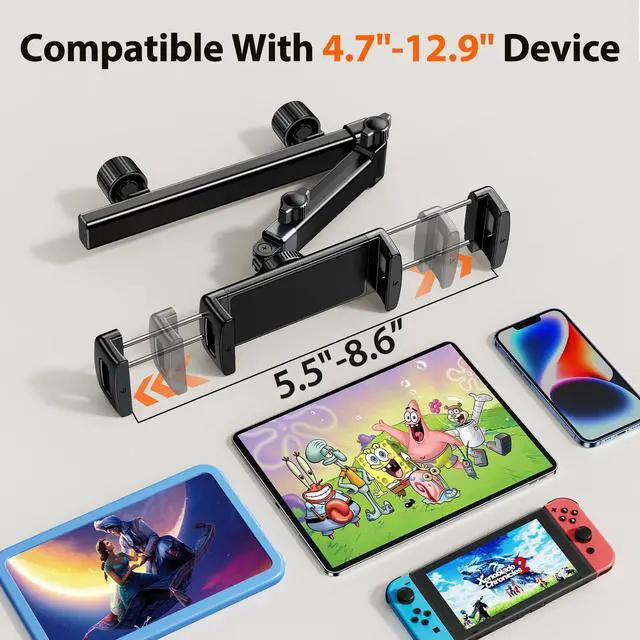 Alt view image 5 of 5 - OATSBASF Car Tablet Headrest Holder - Stretchable Mount Backseat Fit iPad Mount Super Stable for Kids & Thick Cases - Road Trip Essentials Fit 4-12.9" Devices