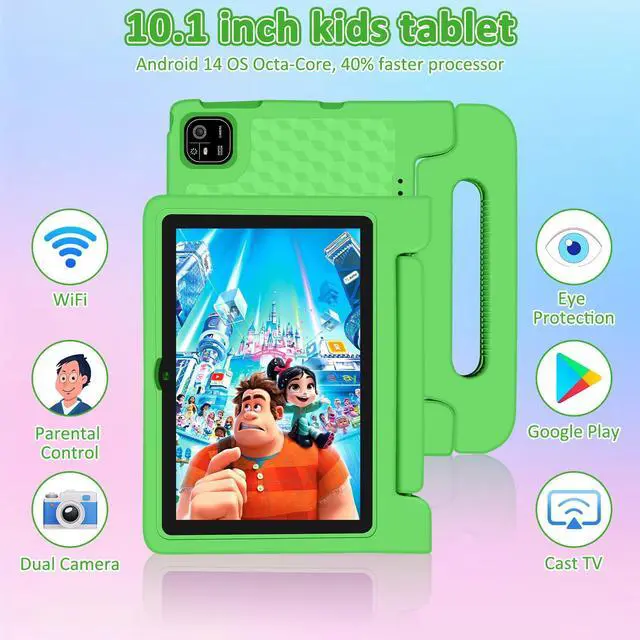 Alt view image 2 of 5 - NRKDUBQ Tablet for Kids, 10.1 inch IPS HD Touchscreen Android 14 64 GB Storage, 8GB RAM, Octa Core Kids Tablet, Parental Controls, 12-hr Battery, WiFi, GPS - Green