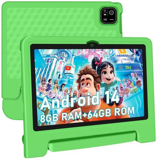 Main image of NRKDUBQ Tablet for Kids, 10.1 inch IPS HD Touchscreen Android 14 64 GB Storage, 8GB RAM, Octa Core Kids Tablet, Parental Controls, 12-hr Battery, WiFi, GPS - Green