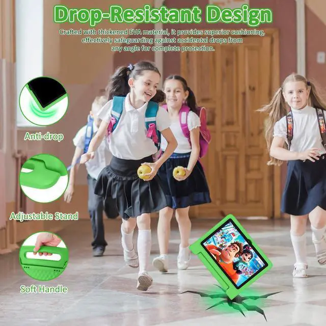 Alt view image 3 of 5 - NRKDUBQ Tablet for Kids, 10.1 inch IPS HD Touchscreen Android 14 64 GB Storage, 8GB RAM, Octa Core Kids Tablet, Parental Controls, 12-hr Battery, WiFi, GPS - Green
